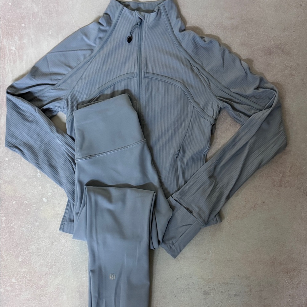 Lululemon Define Jacket Cropped & Wunder Leggings Pants Chambray Set 4 Small